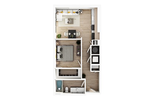 Floor plan for 1 bed, 1 bath, 618 sqft